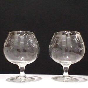 Vintage 70s Noritake Etched Glass Brandy Snifters Set Of 2 Bamboo Japan Asian